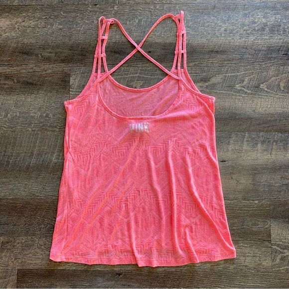 Victoria’s Secret PINK Tank Top Strappy Neon Oversized Small Burnout - Picture 5 of 12